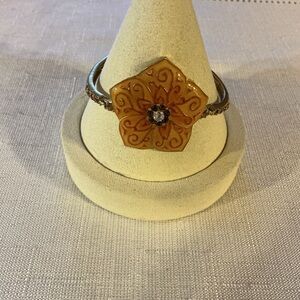 Orange Enamel Flower Gold Tone Bangle Bracelet